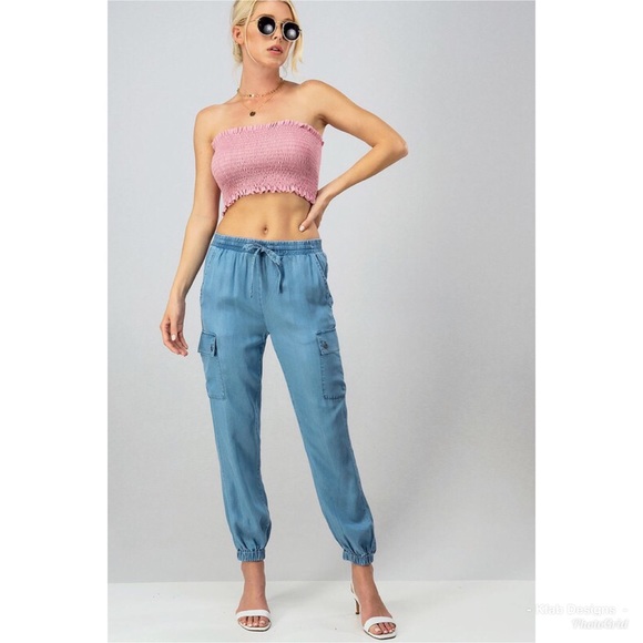 ❤️LAST Utility Drawstring Joggers in Chambray Blue - Picture 3 of 6